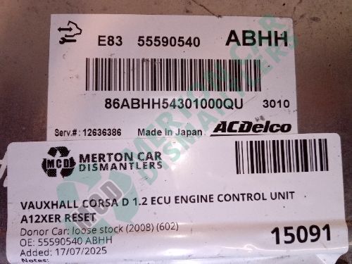 VAUXHALL CORSA D 1.2 ECU ENGINE CONTROL UNIT A12XER RESET